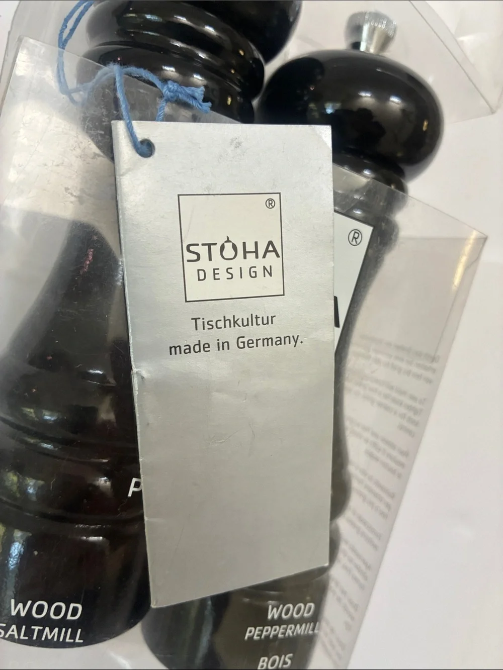 Vintage Stoha Design 7”.5 Black Wooden Salt & Peppermill Set Of 2 Germany New